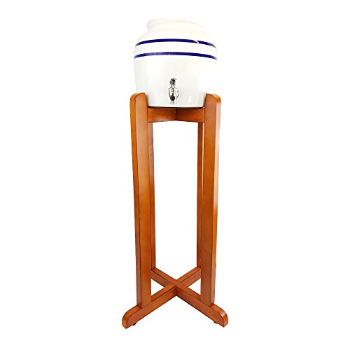 Porcelain Water Dispenser Blue Stripe with Wooden Stand