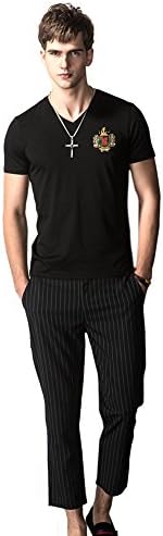 HANMA Slim-fit Short Sleeves Men V-Neck T-shirt (M, Black)