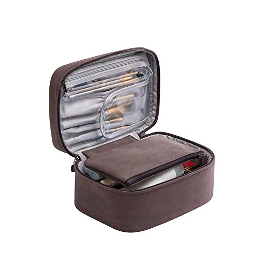 CHANXIUZAI Ladies' makeupbag, Portable Travel Makeup Bag, Built-in Detachable Small Bag, Large Capacity Detachable and Easy to Store Makeup Bag (Coffee)