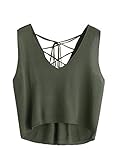 MakeMeChic Women's Lace Up V Neck Knit Crop Tank Top