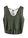 MakeMeChic Women's Lace Up V Neck Knit Crop Tank Top