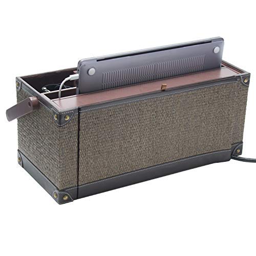 Portable Charging Center for Tech Gear with Hidden 6-Outlet Surge Protector and 4 USB Power Station Take Your Phone Laptops and Tablets Anywhere! Rattan Finish Made by G.U.S of San Francisco