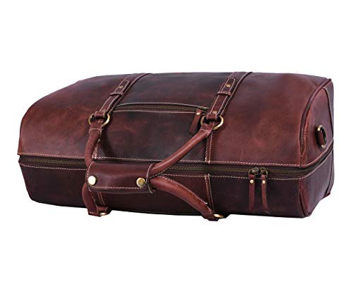 Leather Travel Duffle Bag | Gym Sports Bag Airplane Luggage Carry-On Bag By Aaron Leather (Walnut)