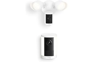 Ring Floodlight Cam, Wired (newest model), White with Spotlight Cam, Battery (newest model), White