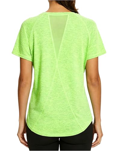 Gyabnw Sports T-Shirt for Women Gym Shirts Back Mesh Loose Fit Yoga Running T-Shirt Lightweight Moisture Wicking Round Neck Short Sleeve for Ladies