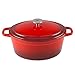 Zelancio Cookware 6-Quart Enameled Cast Iron Oval Dutch Oven Cooking Dish with Skillet Lid, Cayenne Red