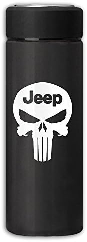 Custom Punisher Skull Jeep Outdoor Carry Office Vacuum Insulation Cup Stainless Steel High Capacity Scrub Car Cup Insulation Cup Men Ladies Business Scrub Vacuum Cup Black-350ML