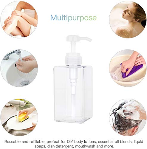 JiatuA Pump Bottle, Refillable Plastic Empty Lotion Soap Dispenser Liquid Container for Bathroom Shampoo and Body Wash, 15oz/450ml Clear 2 Pack