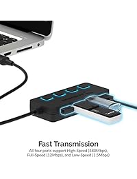 Sabrent (HB-UMLS) cubo con interruptores de alimentación y LED individuales 2.0 con 4 puertos USB