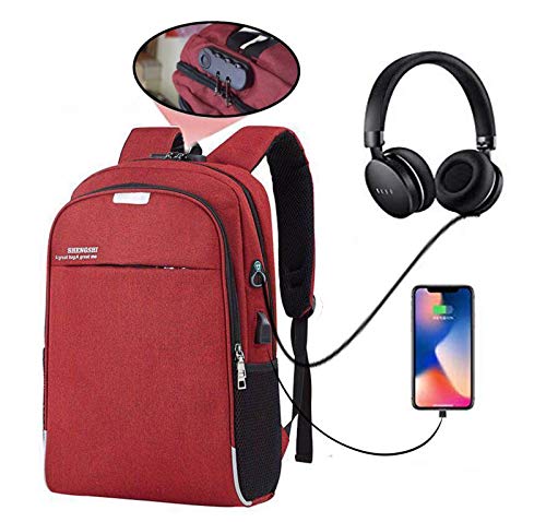 Hoteon Mobilife Water Resistant Anti-Theft Laptop Backpack with USB Charging Port and Lock 15.6 Inch Computer Backpacks for Men and Women (Red)