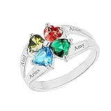 FACOCO Heart Shape Birthstone 4 Name Custom Rings