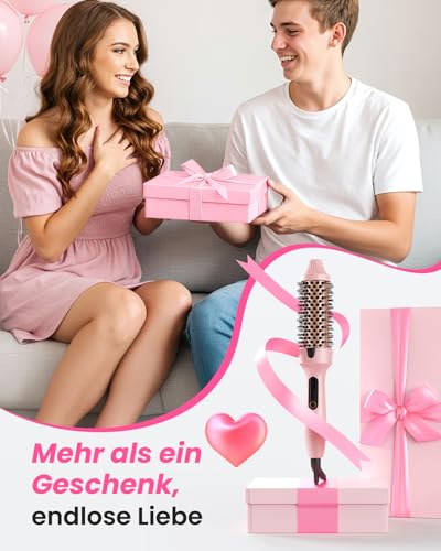 Haokoo Thermal Brush - Thermal Brush 38 mm for Salon Styling in 8 Mins, Ionic Curling Brush Reduces Frizz by 70%, 6 Temperature Levels Suitable for All Hair Types, Double Tension for Travel, Home