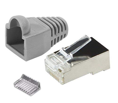 odedo Pack of 20 Crimp Connectors CAT 6 / CAT 5e Grey Metal Shielded with Threading Aid