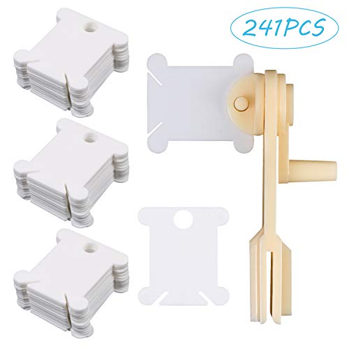 UNIME 240 Pieces Plastic Floss Bobbins with 1 Floss Bobbin Winder for Embroidery Floss Organizer Cross-Stitch Thread String Holder Thread Cards, White