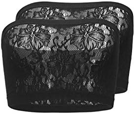 Le Cabaret Set Of 2 Strapless Bandeau Bra Seamless Mesh Tube Top Wirefree Non Padded Bras (Small/Medium, Black)