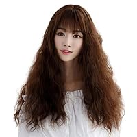 Akabsh_beauty Fashion Japanese Female Long Curly Wigs with Bangs,Natural Linen Wave Hairpiece-Elegant Cosplay