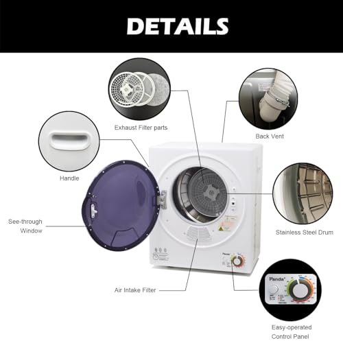 Panda Portable Clothes Dryer – 1.5 cu.ft Compact Electric Dryer, 850W, Stainless Steel Tub, 110V – Ideal for Apartments, Dorms & Small Loads