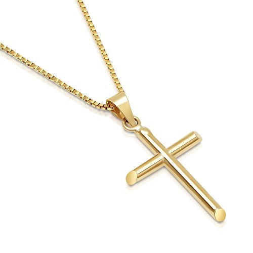 Solid 14K Gold Cross Pendant Box Chain Necklace - 24