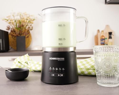 ROMMELSBACHER MS 625 Electric Milk Frother, 500 ml for Mixing, Glass Jug, 250 ml for Foaming, 5 Programmes, Hot & Cold Foam or Stir