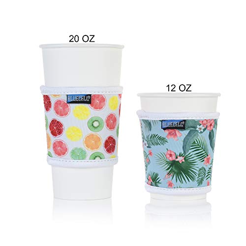 Bluecell Pack of 4 Neoprene Insulated Reusable Coffee Sleeve Protect Your Hands for Coffee Tea Hot & Cold Drinks (Flower#2(4pcs))