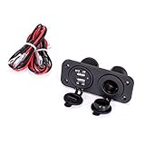 Ginsco Cigarette Lighter Socket Splitter 12V Dual USB 2A/1A Charger Power Adapter Outlet for Car Boat Marine Motorcycle Scooter RV DIY Kit (Black)