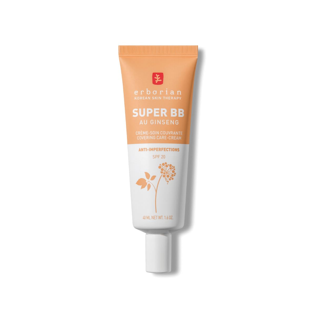 Erborian - Super BB Cream with Ginseng - High Coverage Tinted Face Care Anti-Imperfections - Complexion Corrector and Perfecter - Sun Protection SPF 20 - Korean Cosmetic - Doré 40ml