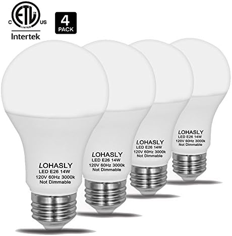 LOHASLY LED Bulb, 100W - 150W Light Bulbs Equivalent, 14W A19 LED Bulbs, 1600 Lumens 3000K Soft / Warm White, 270 Degree Beam,E26 Medium Screw Base, ETL listed, Not-Dimmable (Pack of 4)
