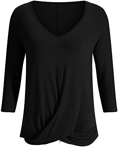 Amzmem Womens Sexy V Neck Twist Wrap Drape Cross Front Irregular Hem T-Shirt Top