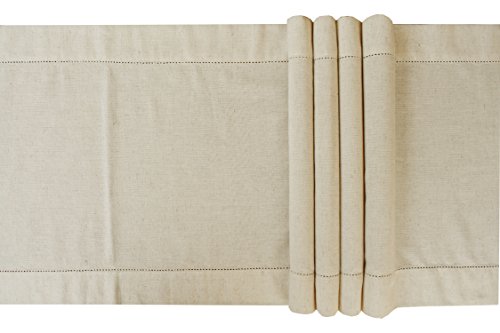 Dining Table Runner Cotton Flax,Table Runner, Farmhouse Table Runner,Rustic Table Runner-16x72-Natural-Hemstitched-Extra 2 inches Wider Than 14 inch Runners-Handcrafted with Hemstitch Detailing