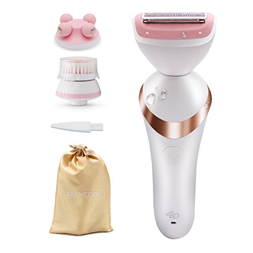 Multi-Function Ladies Electric Shaver 3 in 1 Cordless Electric Razor with Facial Cleansing Spin Brush and 3D R