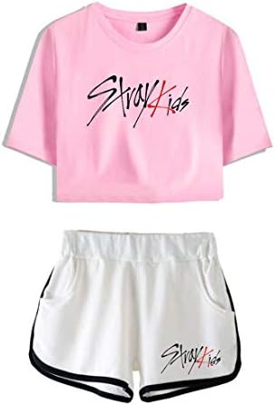 HAMIQI Stray Kids Suits Women Round Neck T-Shirt + Running Shorts Two Piece Suit Leisure Sportwear