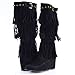 Bridget 02 HI Fringe Moccasin Mid Calf Wedge Boots Black
