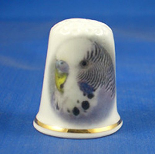 Porcelain China Thimble -- Grey Budgerigar