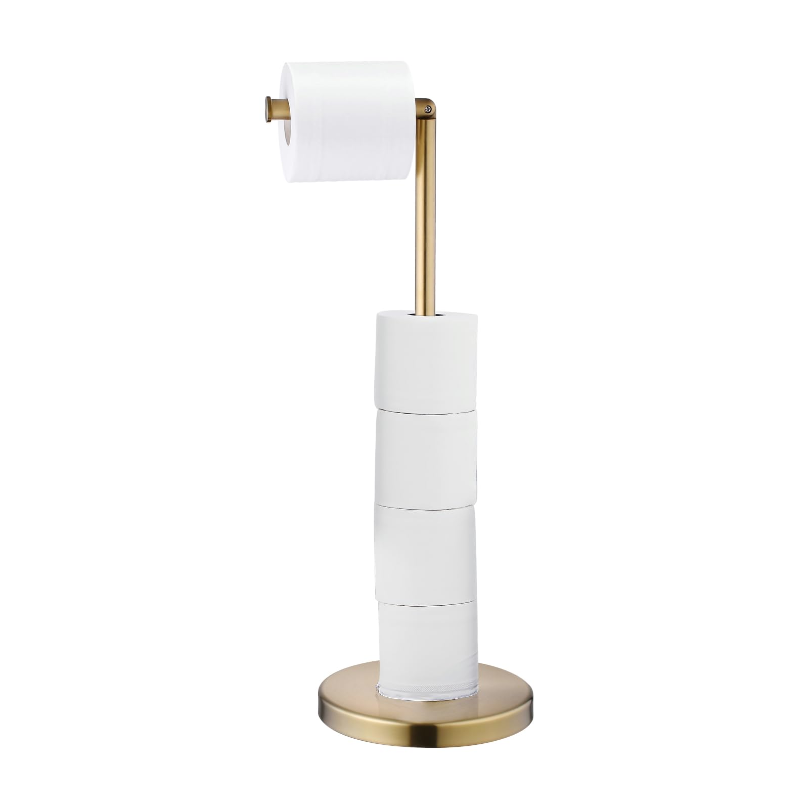 Free Standing Toilet Roll Holder, Gold Toilet Paper Holder Stand with Storage Reserve, Bathroom Roll Paper Holder, Stainless Steel, Brushed Brass, SHUNLI