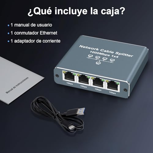 Rantuia Switch Ethernet Gigabit de 5 Puertos, Divisor de Red LAN Alta Velocidad, Plug & Play sin Configuración, para TV, Laptop, PC, Escritorio y Montaje en Pared