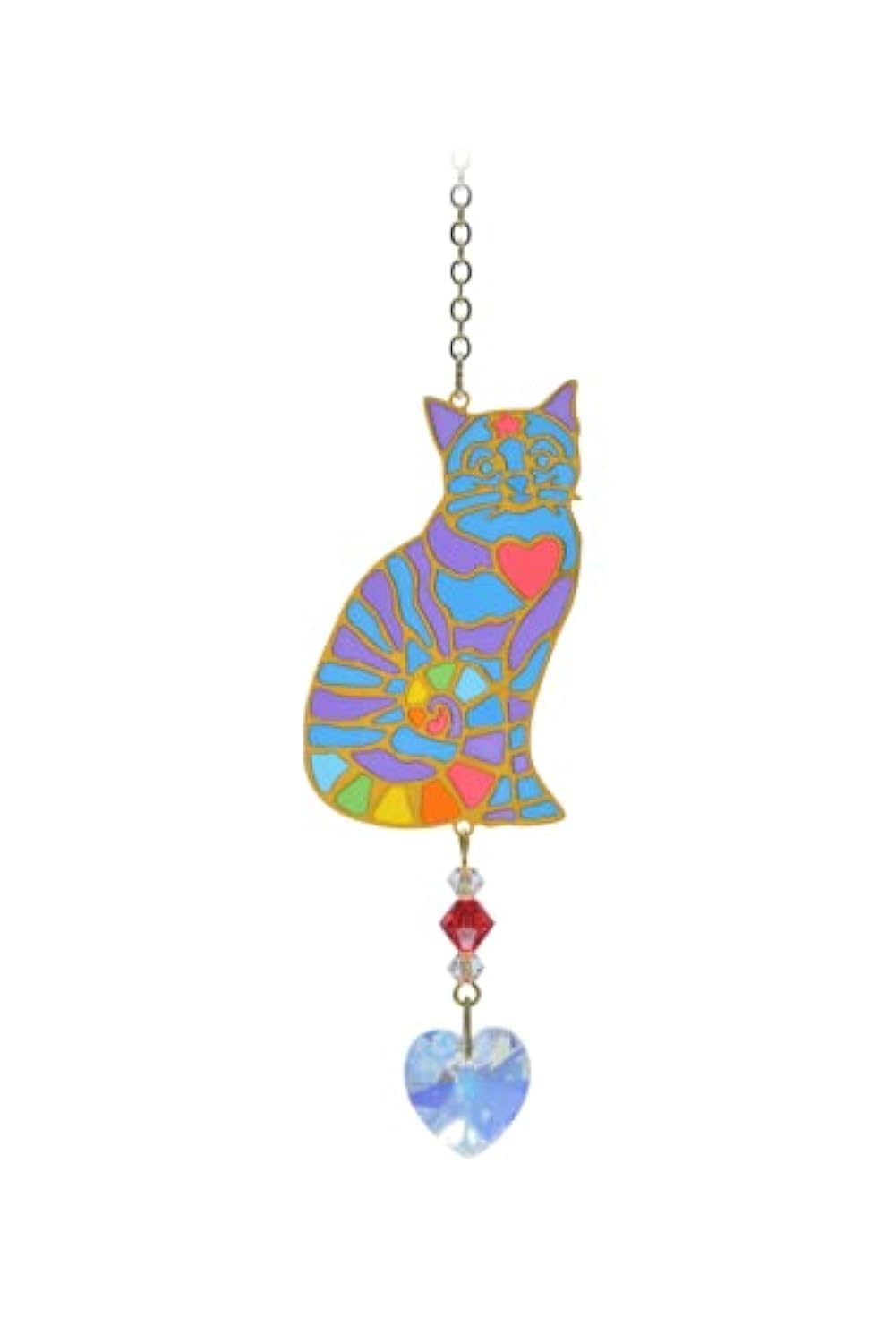 Wild Things Gifts Glass Crystal Dreams Suncatcher - Sitting Rainbow Cat - Hanging Crystal Ornament With Gold Details - Rainbow Effect