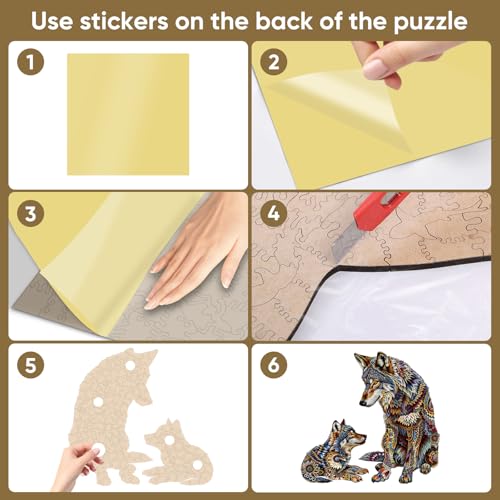 MYS A·U·R Wooden Puzzles for Adults Mandala Wolf Family Jigsaw Puzzles 500Pcs Unique Shapes Animal Puzzles Fabulous Gift for Kids and Adults on Birthday,Thanksgiving,Christmas 17.6x16.5 Inches