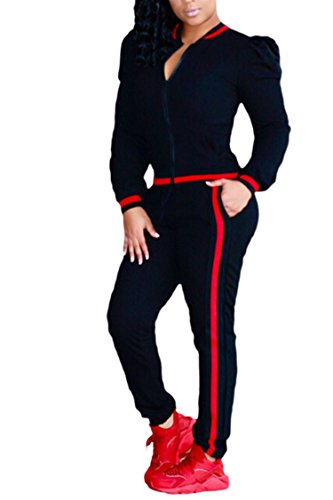Fixmatti 2pc sport long sleeve zip up top sweatpants bl…
