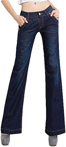 PEENR Women's Fashion Loose Casual Wide Leg Denim Trousers (XS, dark blue)