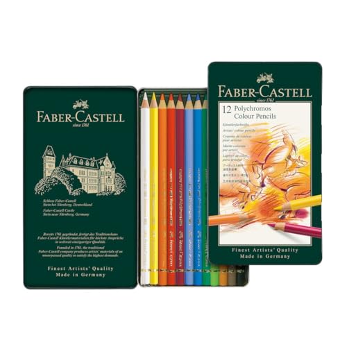 Faber-Castell Art & Graphic Polychromos Colour Pencil, Multicoloured, Tin Of 12, For Art, Craft, Drawing, Sketching, Home, School, University, Colouring