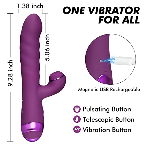 Kaninchen Vibrator, G-Punkt Vibratoren für sie, Teleskop Vibrator Dildo 10 Vibrationsmodi 3 Teleskopisch, Realistischer Sexspielzeug für frauen solo Leise extrem