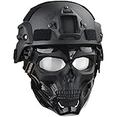 Tactical PJ Helmet and Airsoft Skull Full Face Protective Mask, Dual Mode Wear Design for Airsoft Paintball CS Game