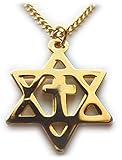 Messianic GOLD Star of David Jews for Jesus Christians for Israel Cross Pendant Necklace w/chain