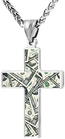 Banknote Religious Prayer Jewelry Pendant Zinc Alloy Cross Necklace