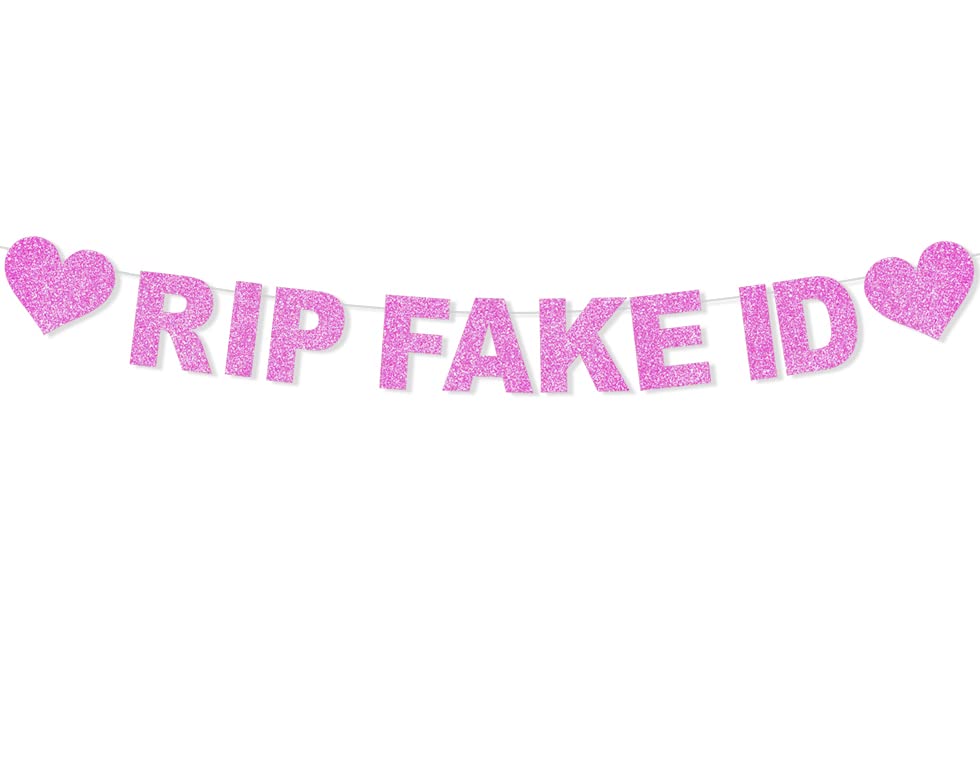 21st Birthday Decorations for Her Glitter Rip Fake ID Birthday Party Banner Hot Pink Finally 21 Birthday Party Supplies Funny Bday Banner Gifts for Girls Party Favors