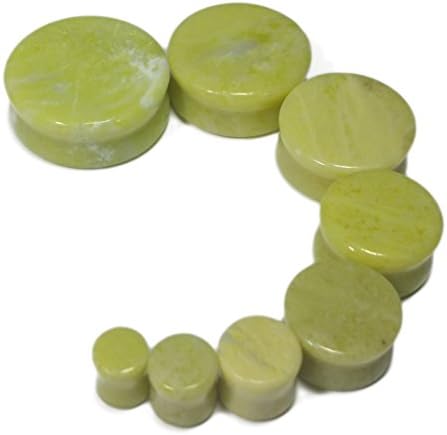 PAIR 8g-1" Yellow Lemon Jade Stone Plugs Tunnels Gauges (8g (3mm))