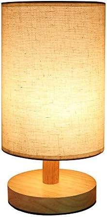 MyLamp Modern Wood Bedroom Table Lamp with Linen Shade for Living Room,Bedside(White,12"H)