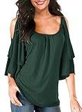 BBX Lephsnt Women's Summer Cold Shoulder Ruffle Sleeve Loose Stretch Tops Tunic Blouse Shirt