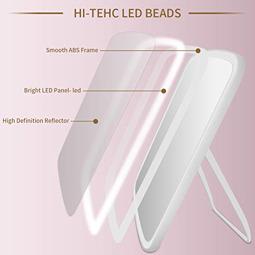 Ouesen 33 LEDs Dimmable Makeup Mirror with Lights, Vanity Mirror USB Rechargeable with Touch Screen, Lighted Travel Makeup Mirror Bright Daylight （White）