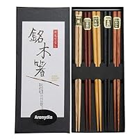 5 Pair Chopsticks Japanese Sushi Chopsticks Reusable Chopstick Set 5 different Natural Wood Chopstick with Delicate Box